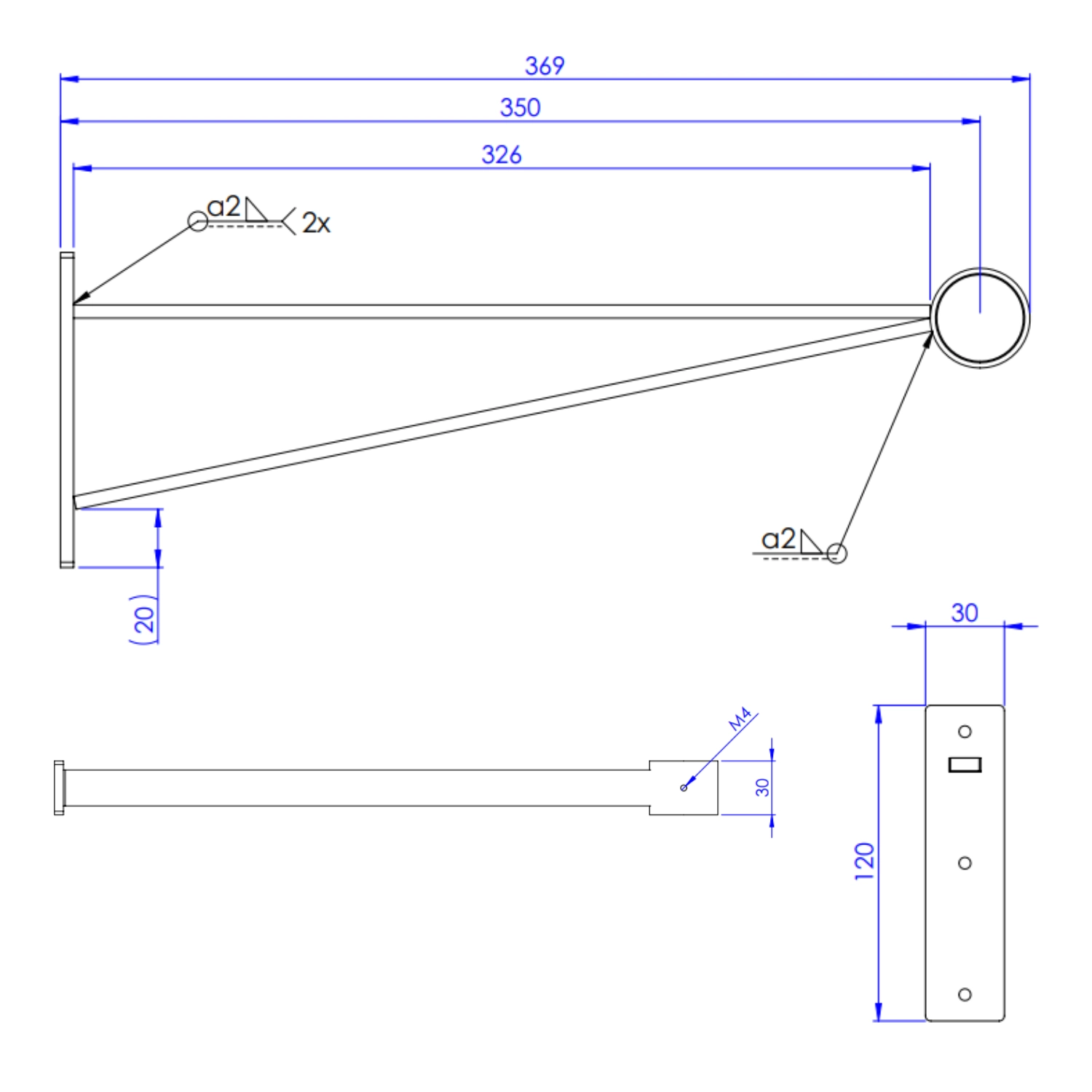 Afstandsteun 350mm zwart