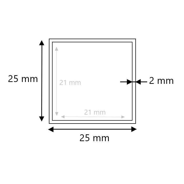 Zwart stalen koker 25x25x2