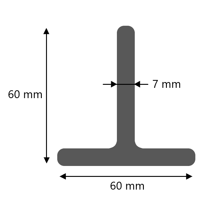Stalen T profiel warm gewalst 60x60x7