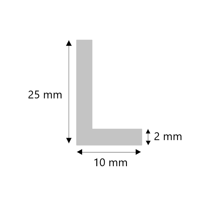 Aluminium hoekprofiel 25x10x2