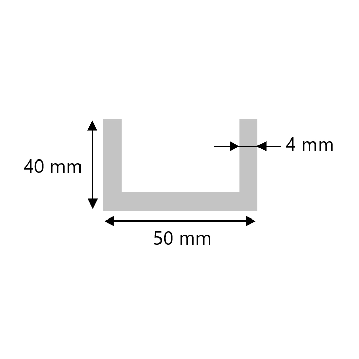 Aluminium U profiel 40x50x40x4