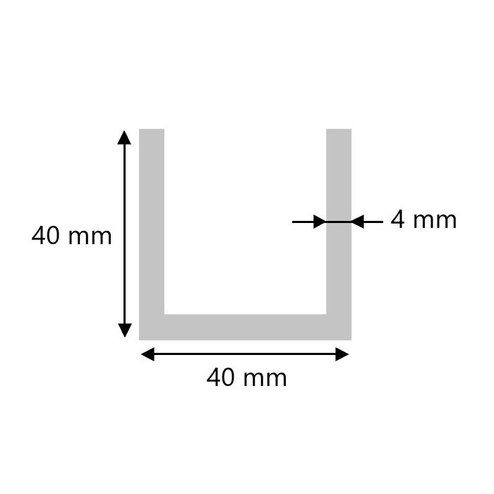 Aluminium U profiel 40x40x40x4