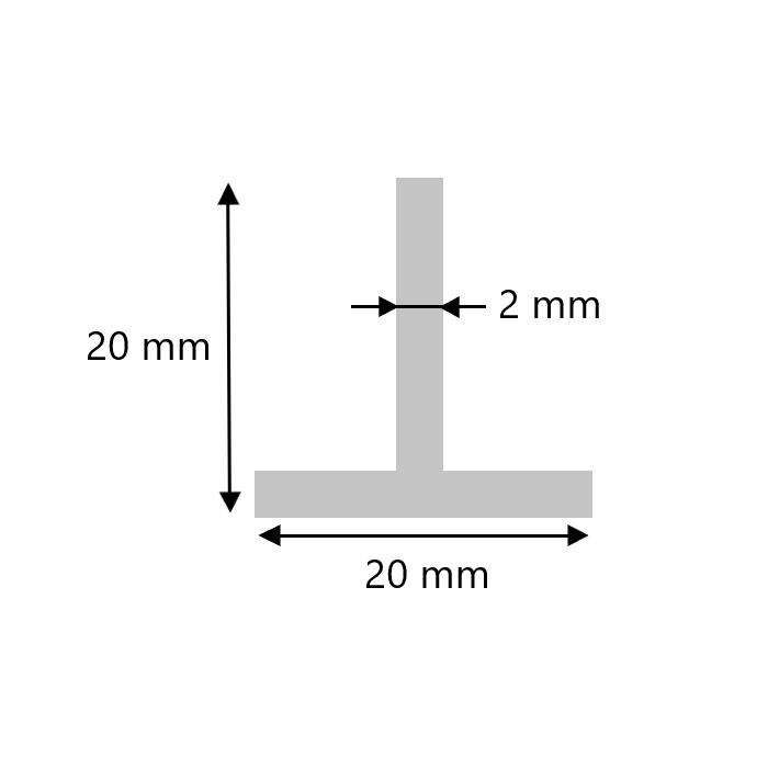 Aluminium T profiel 20x20x2