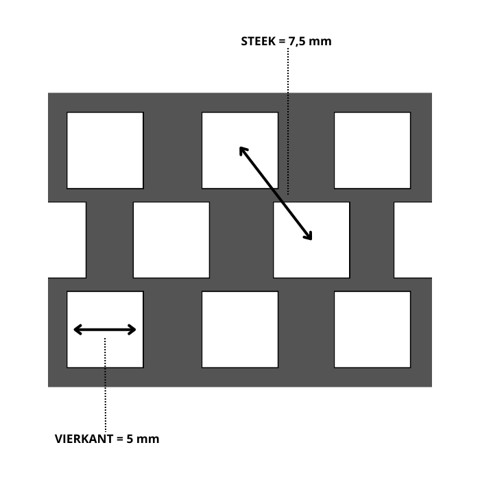 Stalen geperforeerde plaat vierkant 5 x steek 7,5 x dikte 1mm
