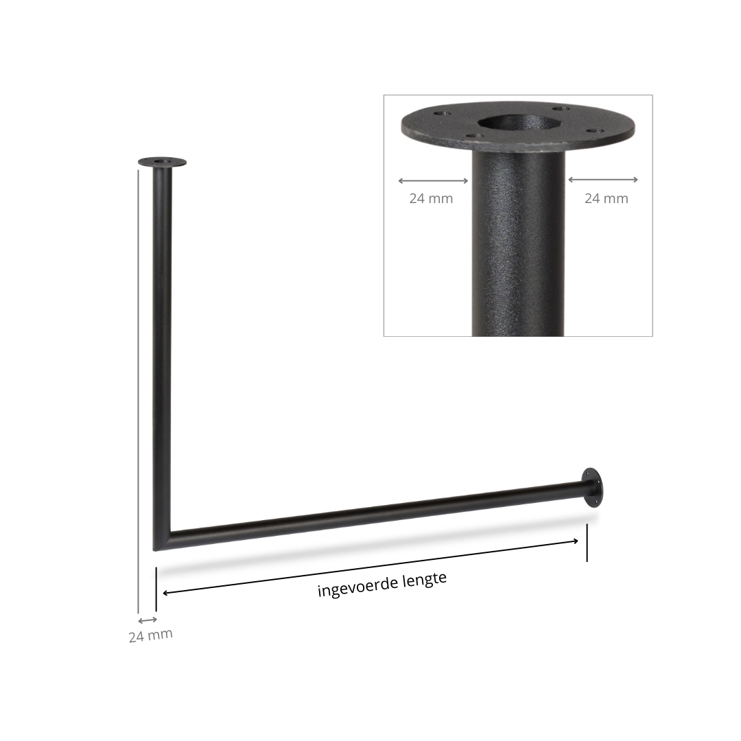 Garderobestang zwart hoek Ø32