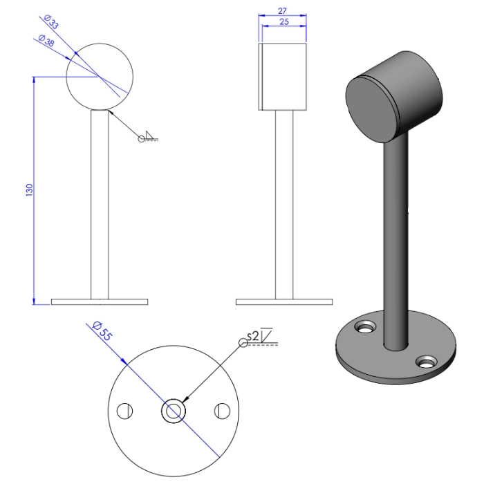 Afstandsteun wit Ø32mm (dicht) L=130mm
