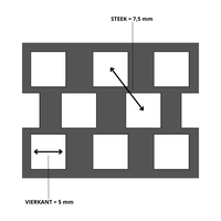 Stalen geperforeerde plaat vierkant 5 x steek 7,5 x dikte 1mm