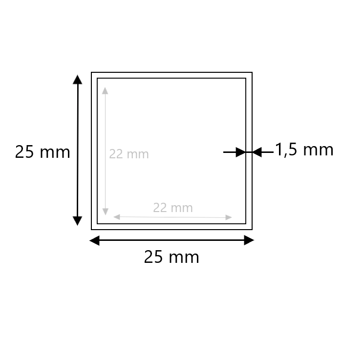 RVS koker 25x25x1,5 geslepen