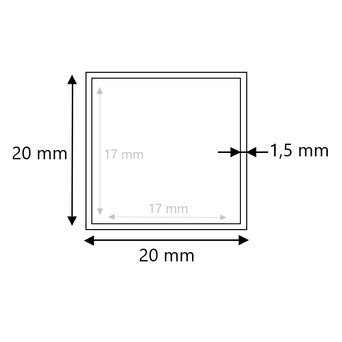 Blank stalen koker 20x20x1,5