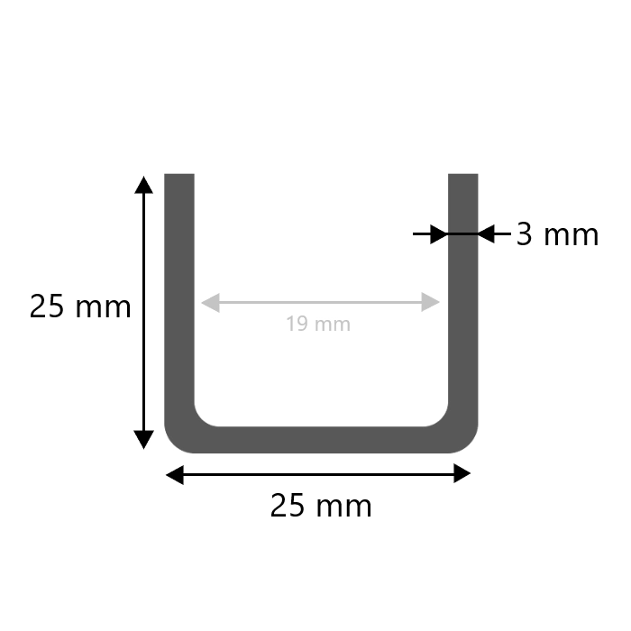 Stalen U profiel koud gewalst 25x25x25x3