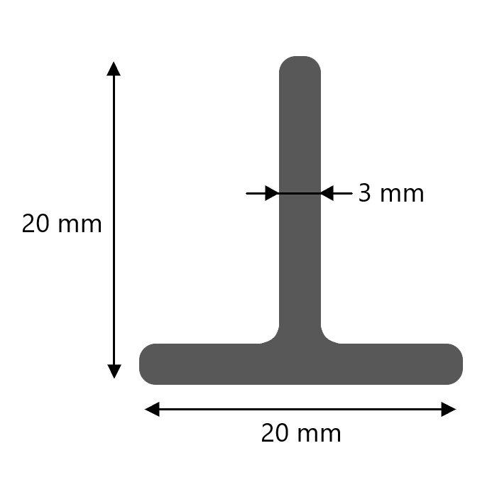 Stalen T profiel warm gewalst 20x20x3