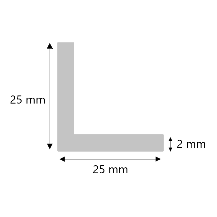Aluminium hoekprofiel 25x25x2