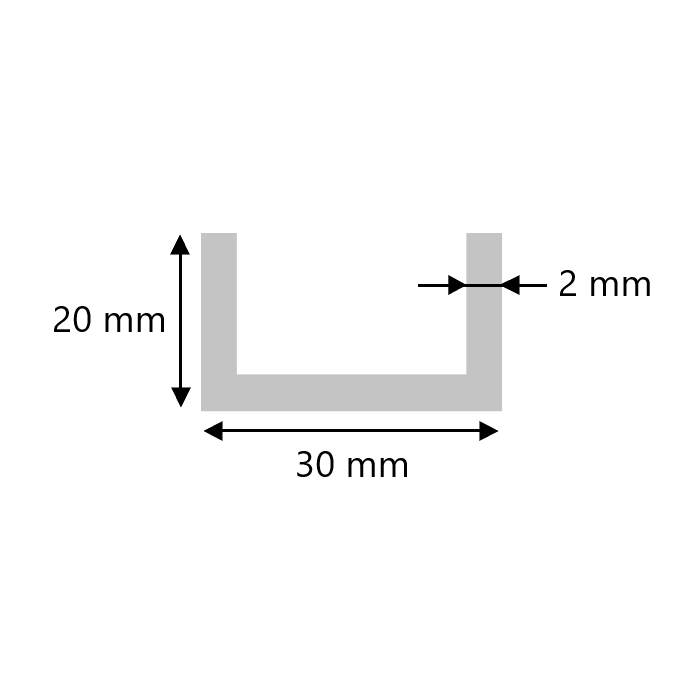 Aluminium U profiel 20x30x20x2