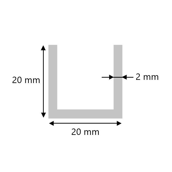 Aluminium U profiel 20x20x20x2