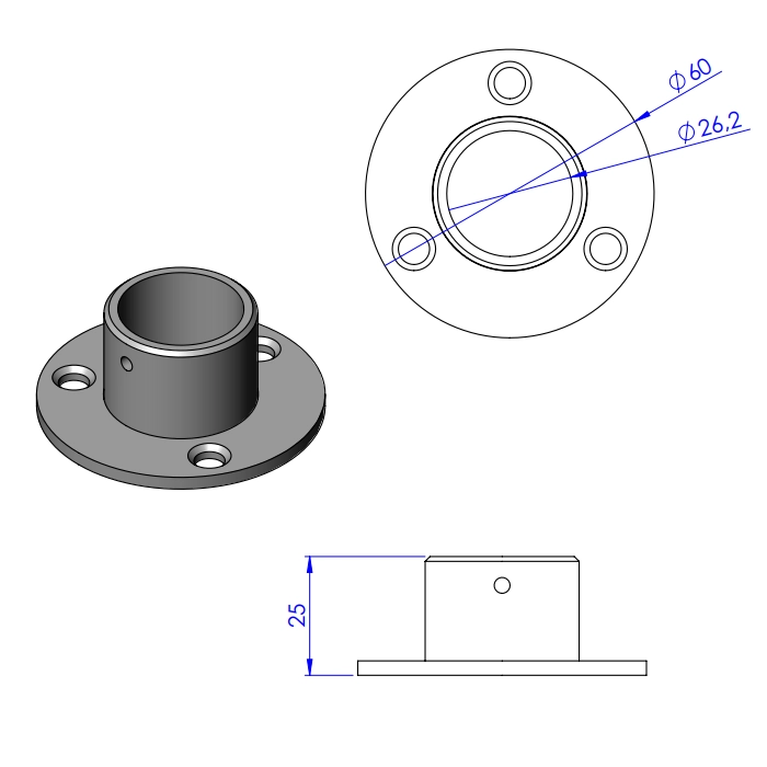 Verchroomde flens Ø25 Type 1