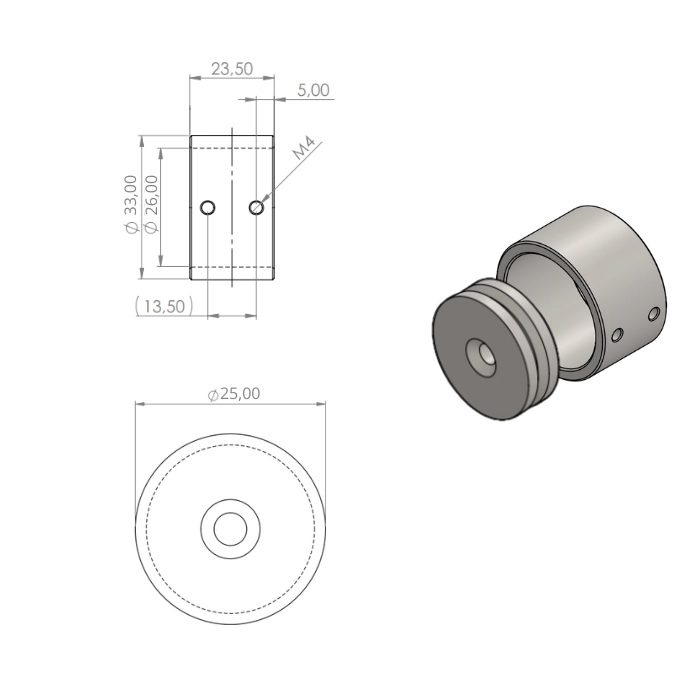 Flens Ø25 zwart Type 2 (blind)