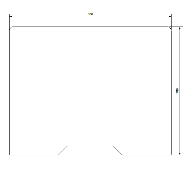 Kunststof kuchschot (gebogen) 900x700mm