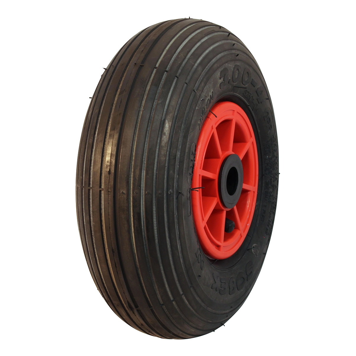 Luchtband + Wiel 3.00-4 S-2301 4PR + 2.10x4 Rollager Ø25 NL75 Rood Kunststof Serie 52