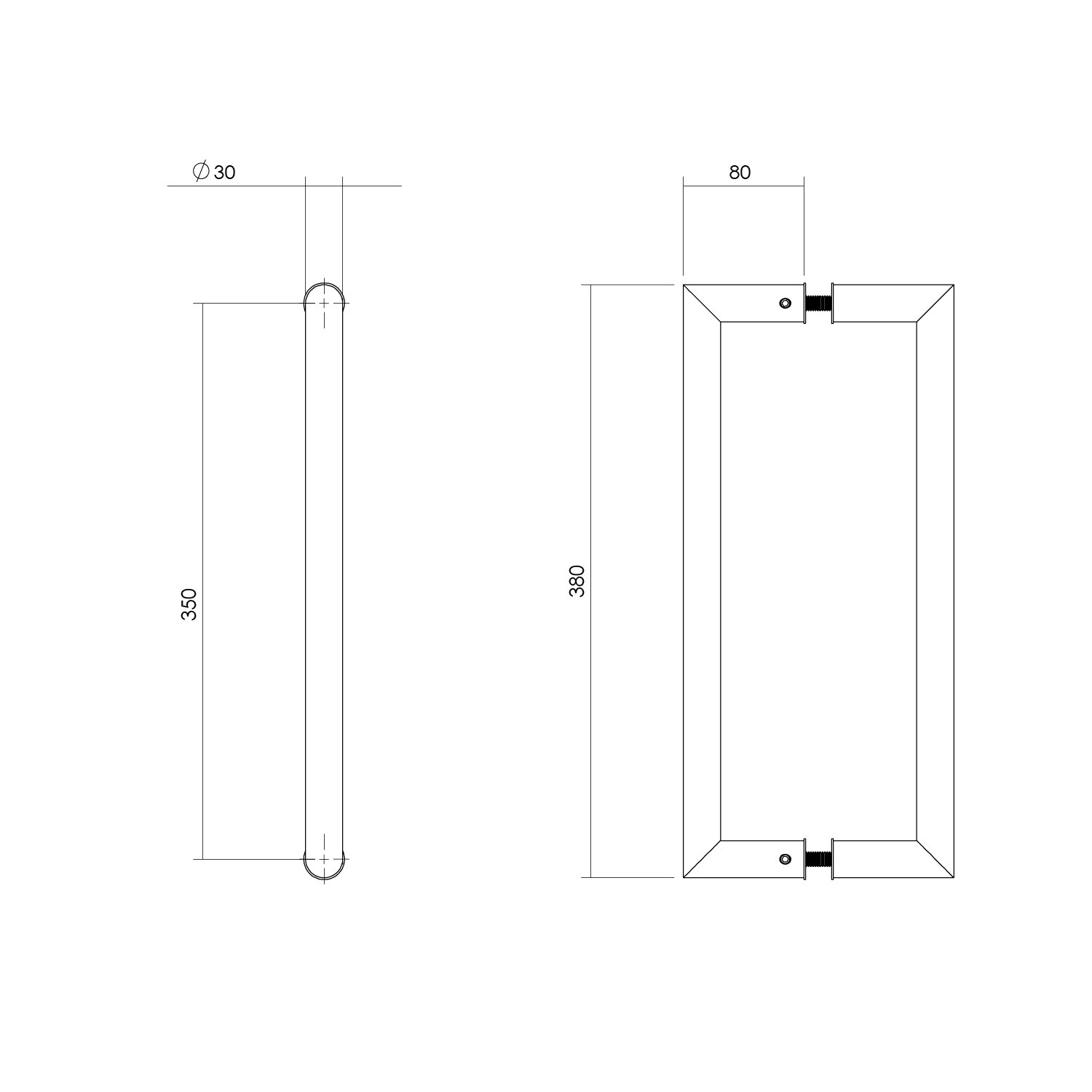 Intersteel Deurgrepen per paar recht-90° 380x80x30 HoH 350 rvs