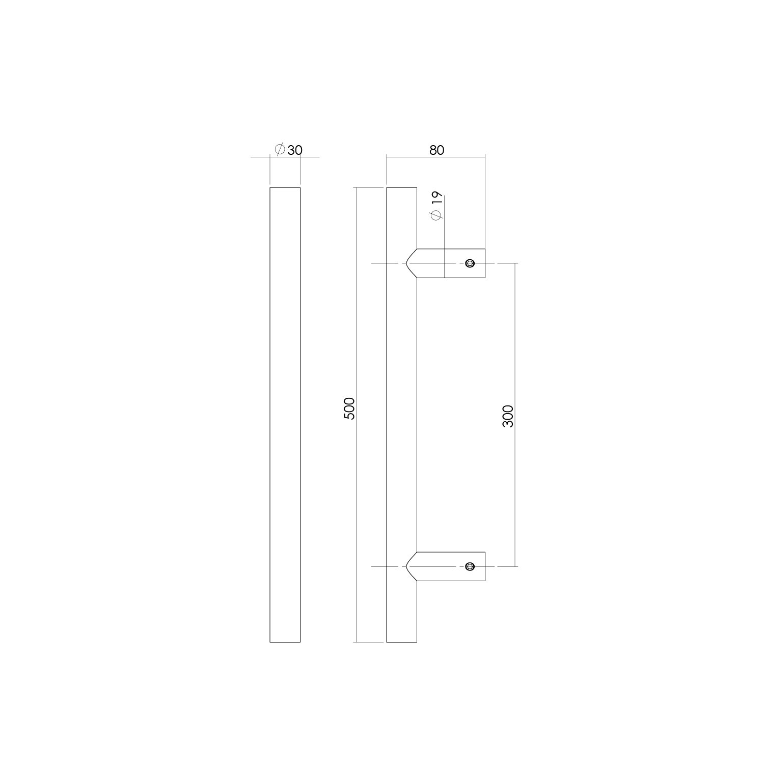 Intersteel Deurgrepen per paar T-vorm 500x80x30 HoH 300 rvs