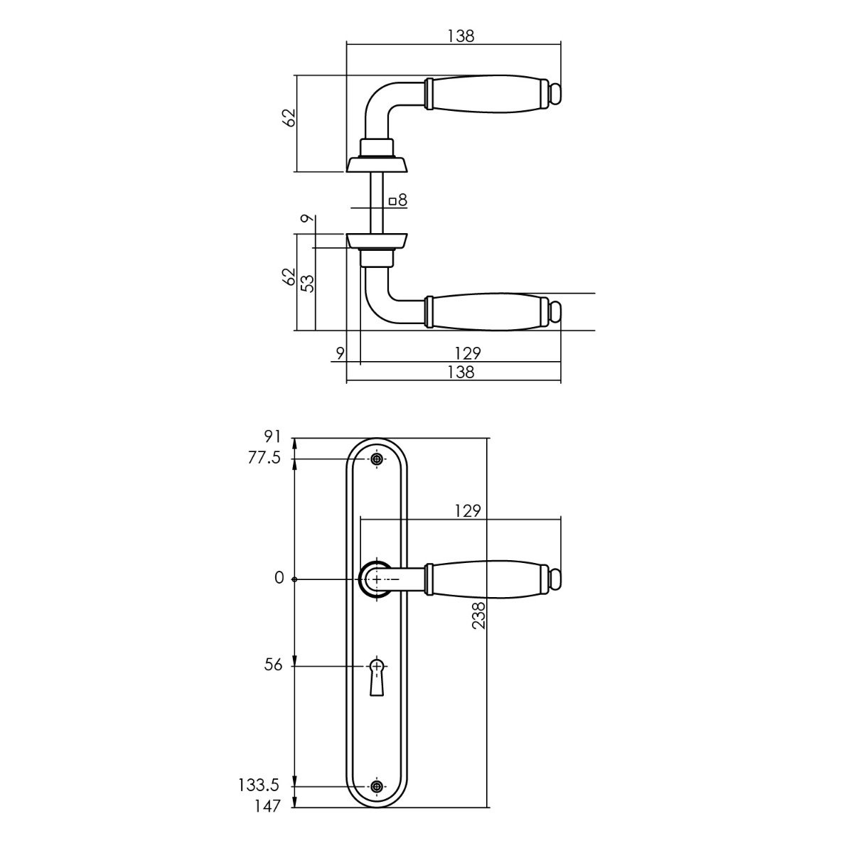 Intersteel Deurkruk Courgette met ovaal schild 235x40x8mm sleutelgat 56mm chroom