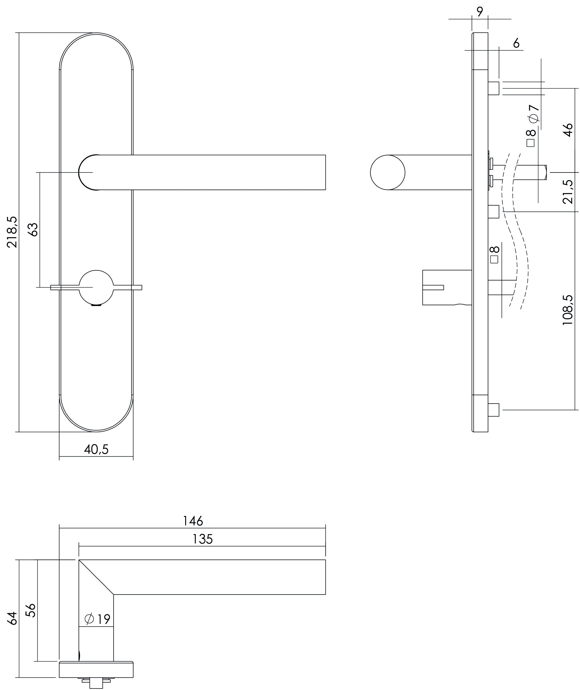 Intersteel Deurkruk Hoek 90° op schild toilet-/badkamersluiting 63 mm links rvs geborsteld