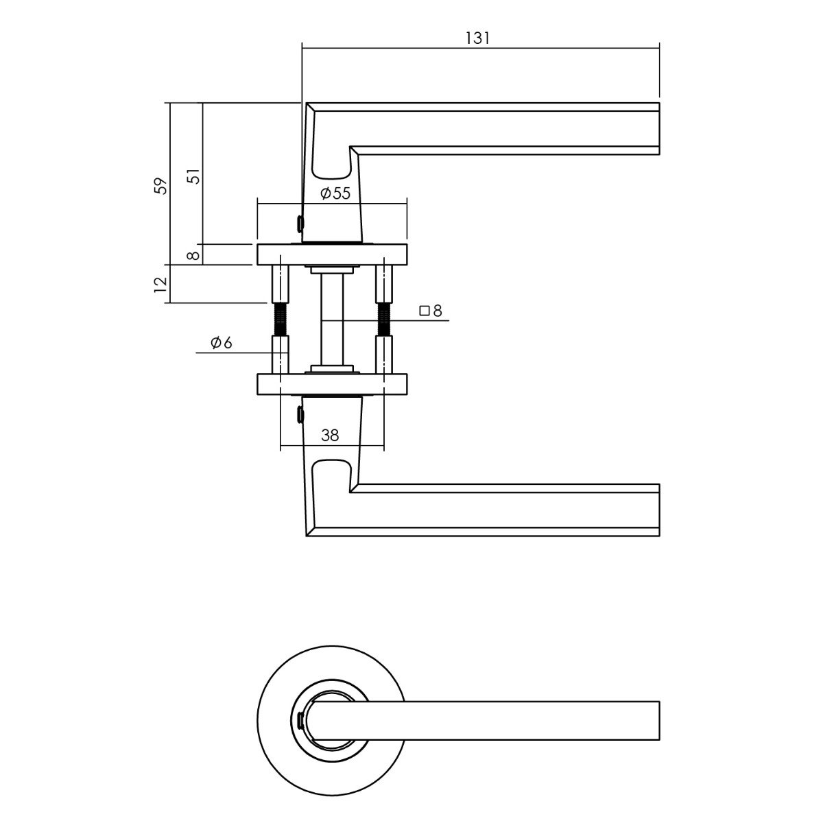 Intersteel Deurkruk Hoek 90°-vlak op rozet Ø55x8 mm aluminium zwart