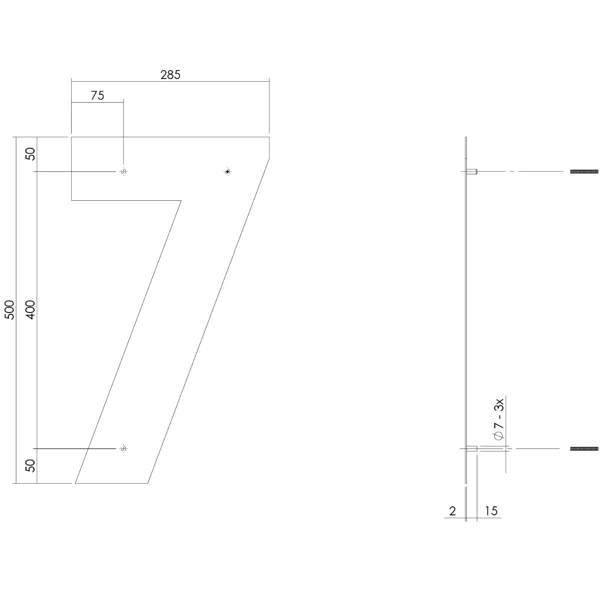 Intersteel Huisnummer 7 XXL hoogte 50 cm rvs/mat zwart