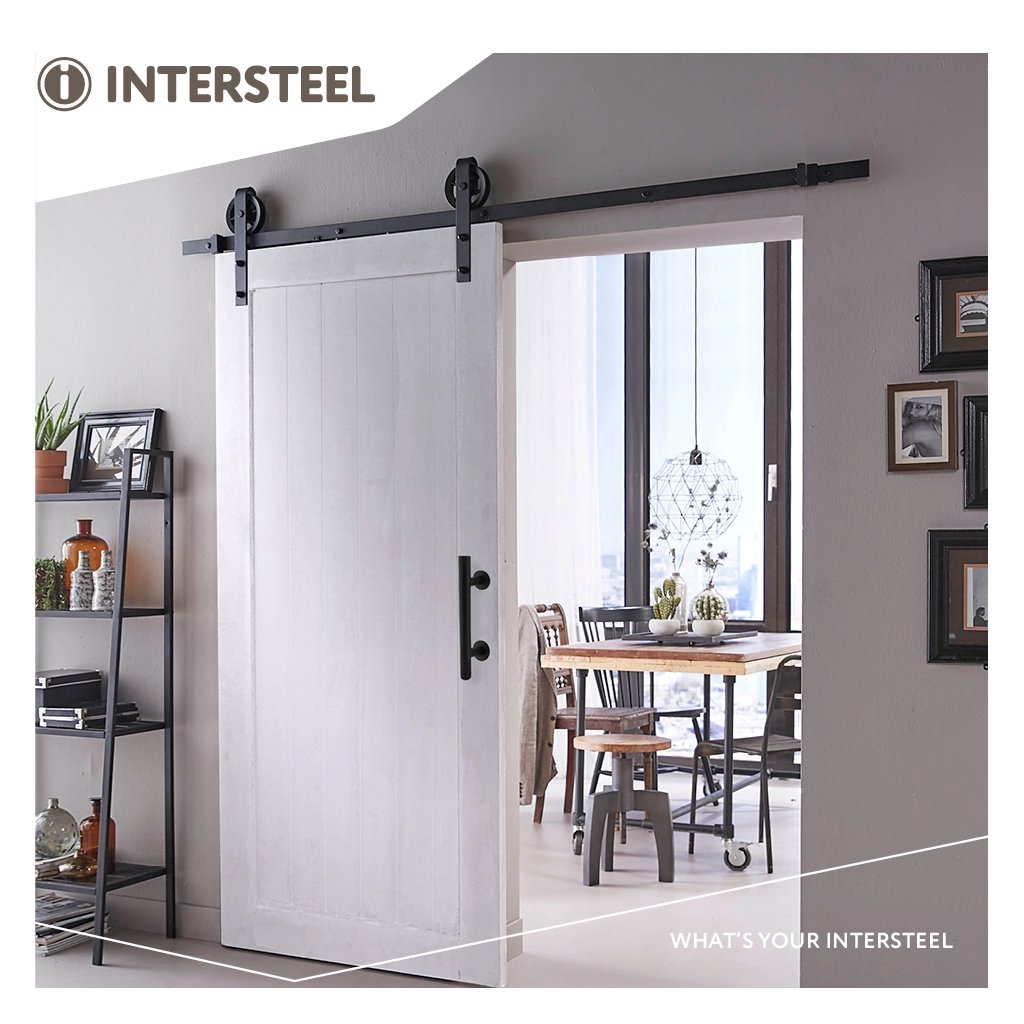 Intersteel DIY-schuifdeur Legno MDF wit gegrond 2115x930x38 mm + zwart ophangsysteem Wheel incl. sch