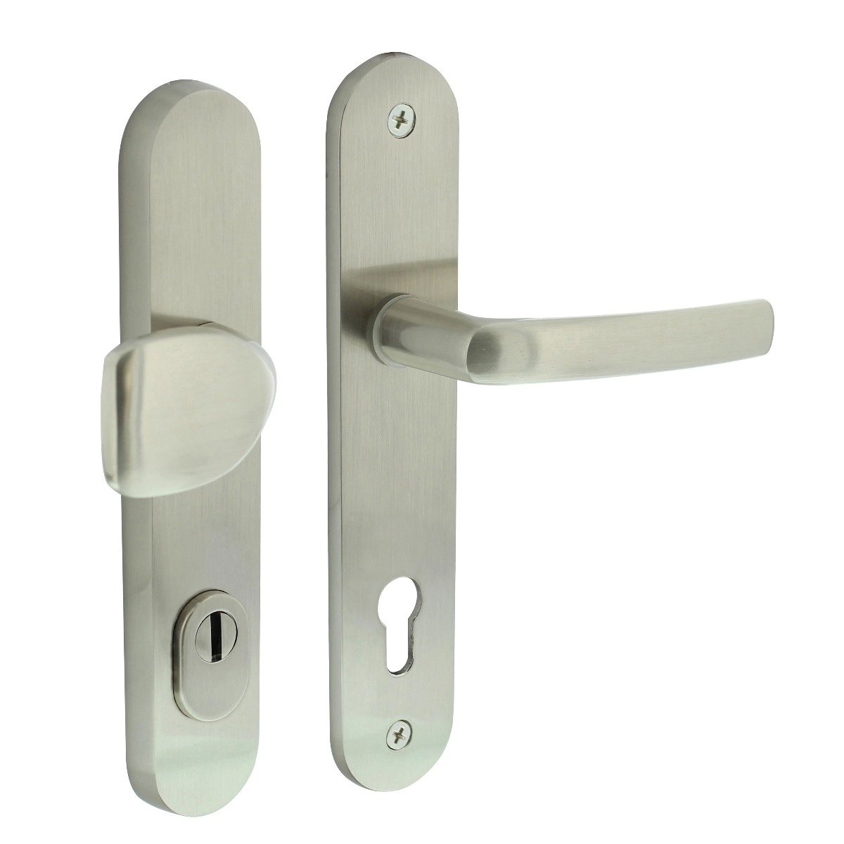 Intersteel Voordeurbeslag ovaal greep/kruk profielcilindergat 92 mm met kerntrekbeveiliging nikkel m