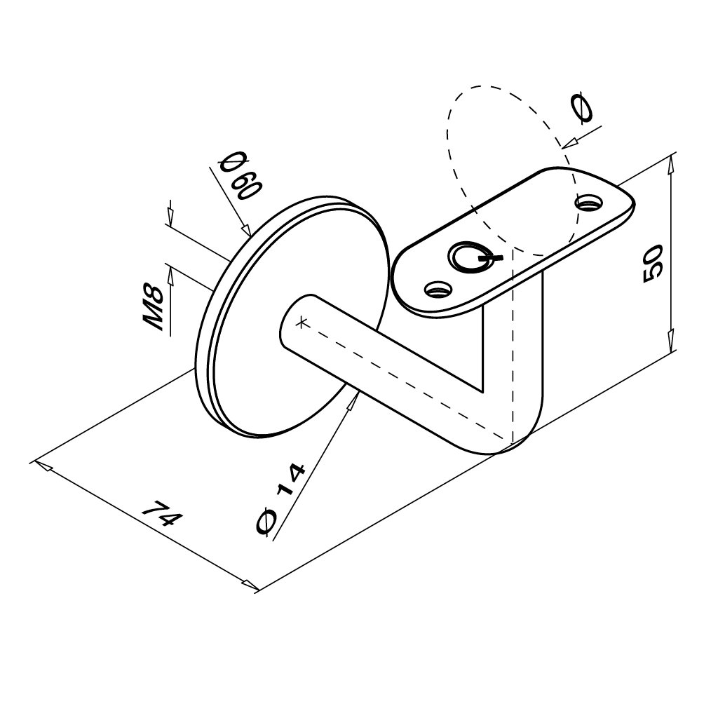 Leuningdrager voor handleuning Ø42,4mm (blind)