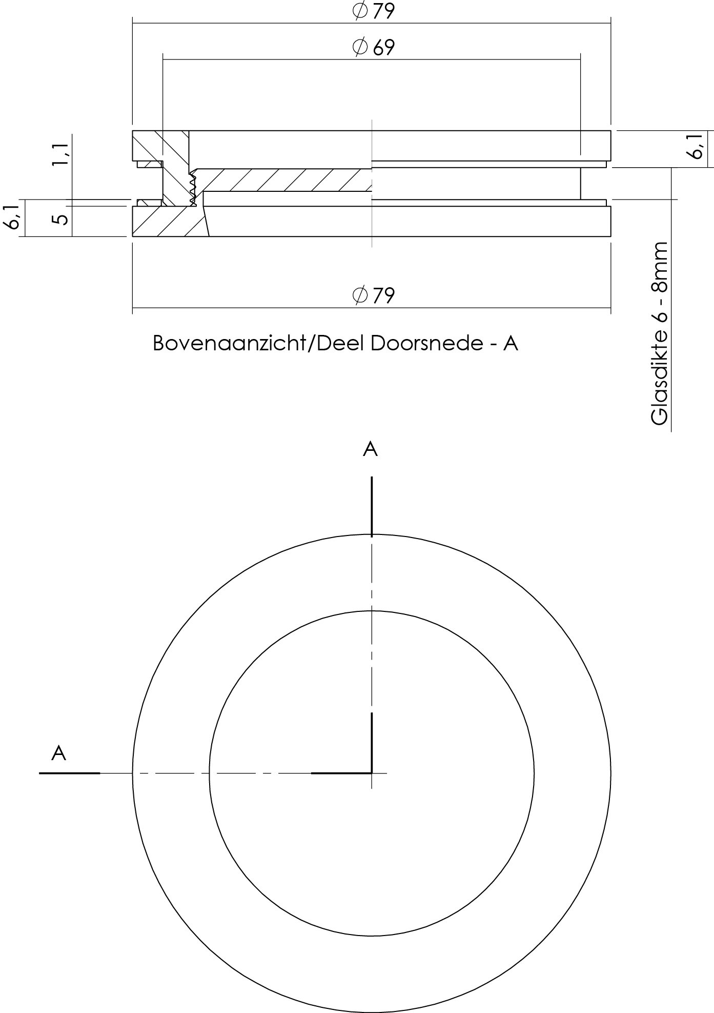 Intersteel Schuifdeurkom glasdeur 55 mm rvs geborsteld