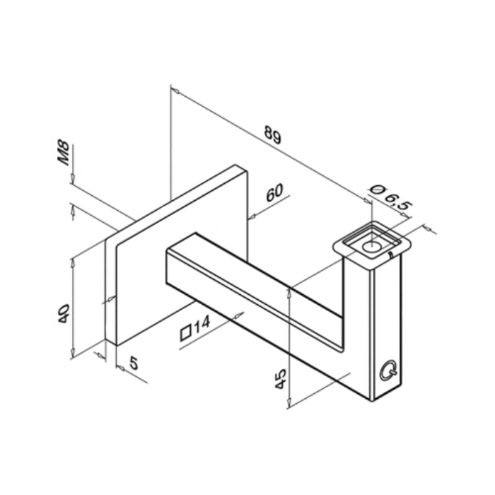 Rechthoekige trapleuning zwart - 40x10 mm