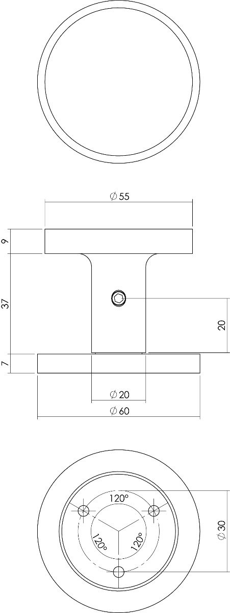 Intersteel Voordeurknop rond Ø55 mm éénzijdige montage aluminium zwart