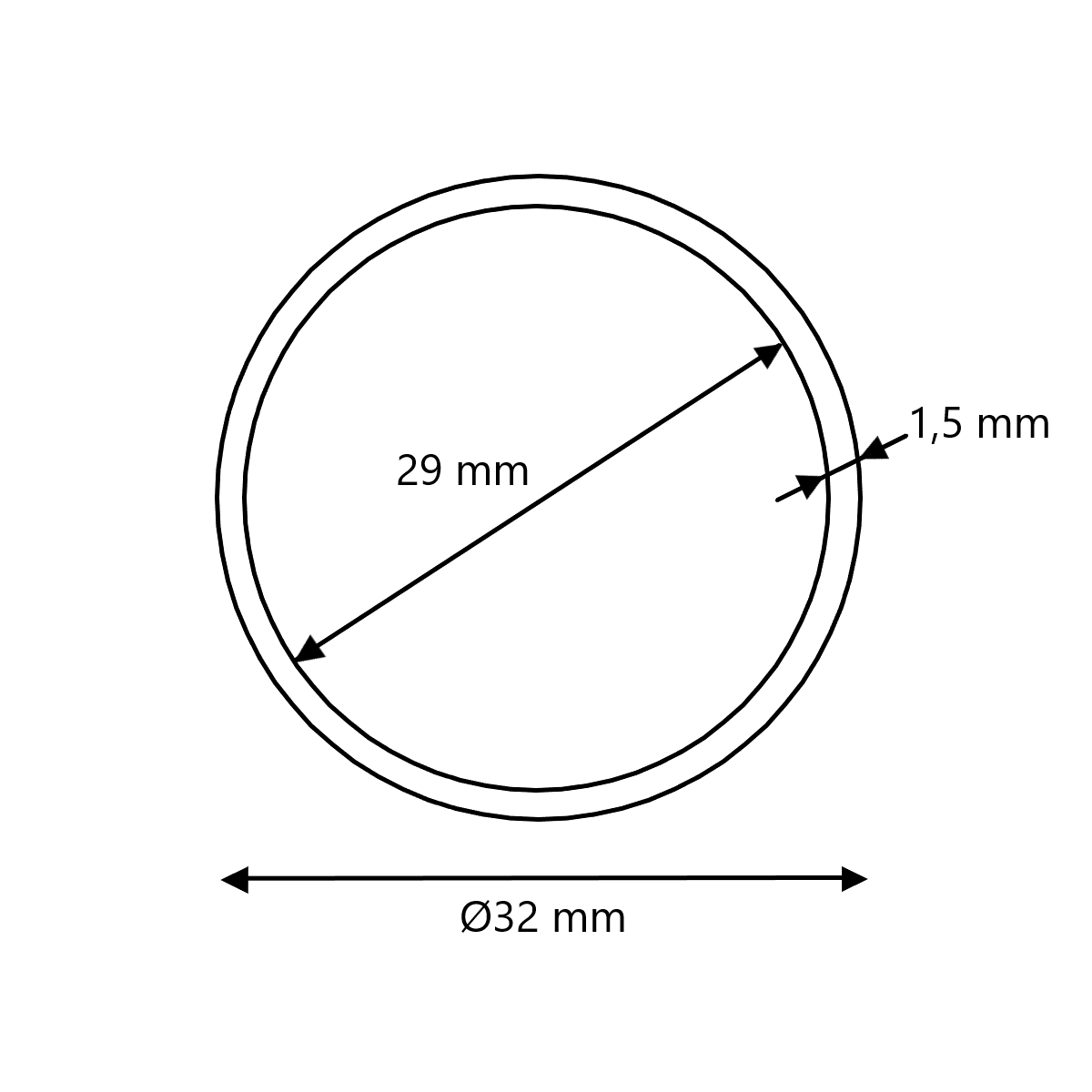 Witte kledingroede Ø32 (met dichte afstandsteunen)