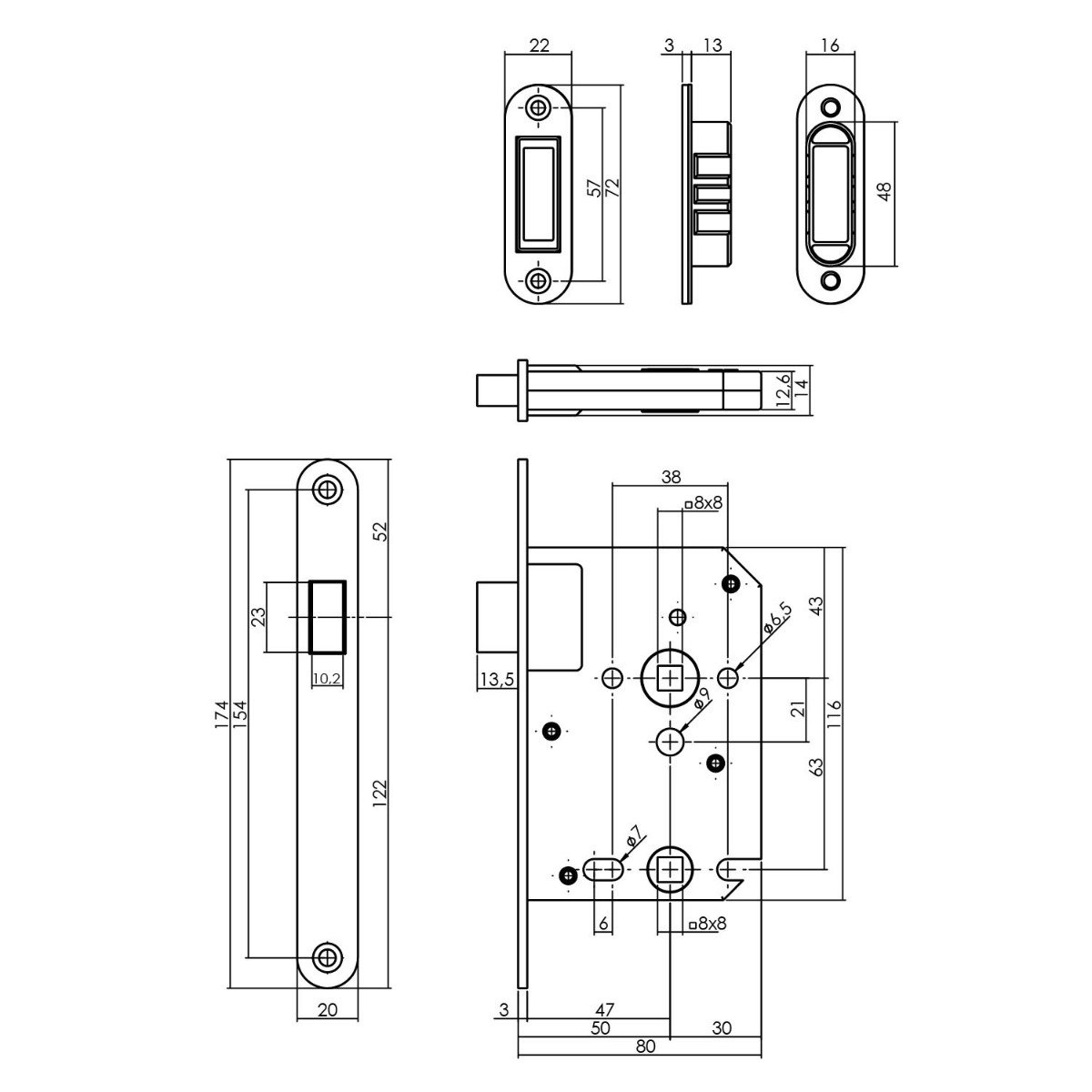 Intersteel Woningbouw magneet badkamer/toilet slot 63/8mm, voorplaat afgerond rvs