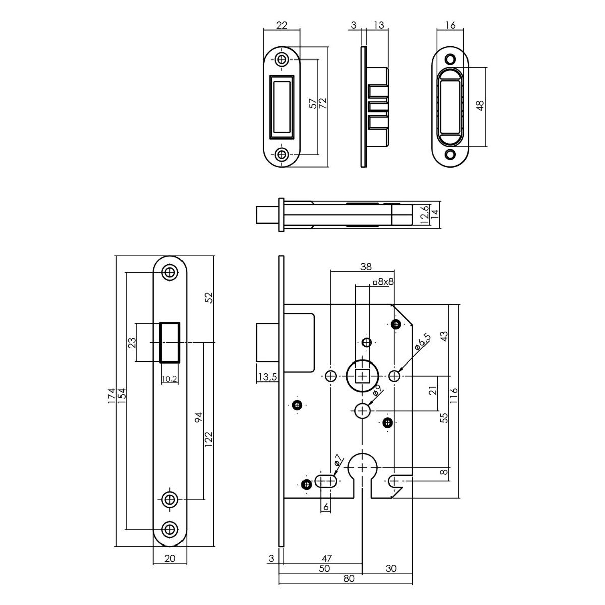 Intersteel Woningbouw magneet cilinder dag- en nachtslot 55mm, voorplaat afgerond rvs
