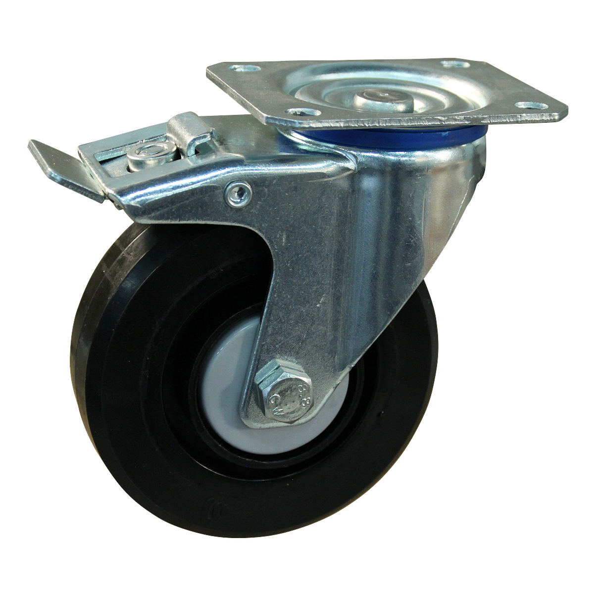 Zwenkwiel geremd 100mm serie 07 ᠆ 12 | Plaatbevestiging | Kogellager
