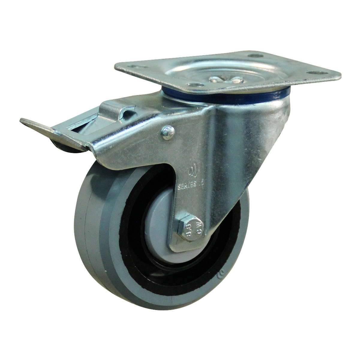 Zwenkwiel geremd 100mm serie 14 ᠆ 15 | Plaatbevestiging | Kogellager