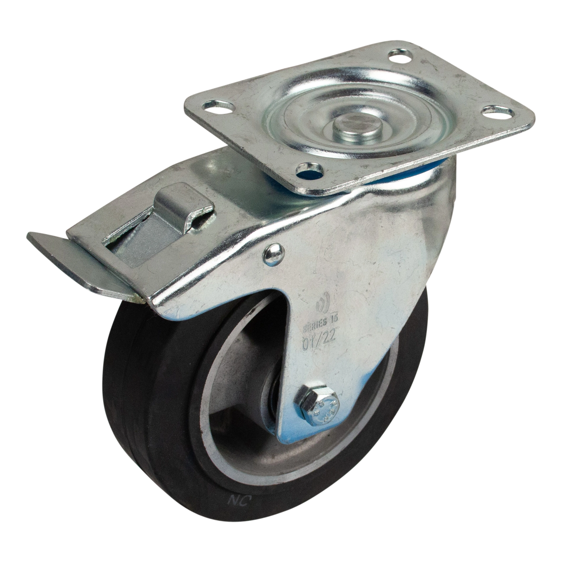 Zwenkwiel geremd 125mm serie 10 ᠆ 15 | Plaatbevestiging | Kogellager