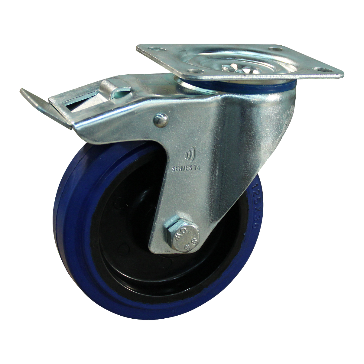 Zwenkwiel geremd 125mm serie 13 - 15 | Plaatbevestiging | Kogellager