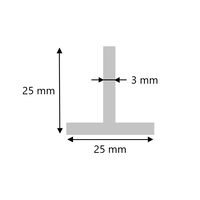 Aluminium T profiel 25x25x3
