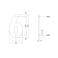 Intersteel Huisnummer 6 XL hoogte 30 cm rvs/mat zwart