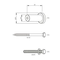 Intersteel Set van 5 verlengde ronde steunen 50mm tbv rail schuifdeursysteem mat zwart